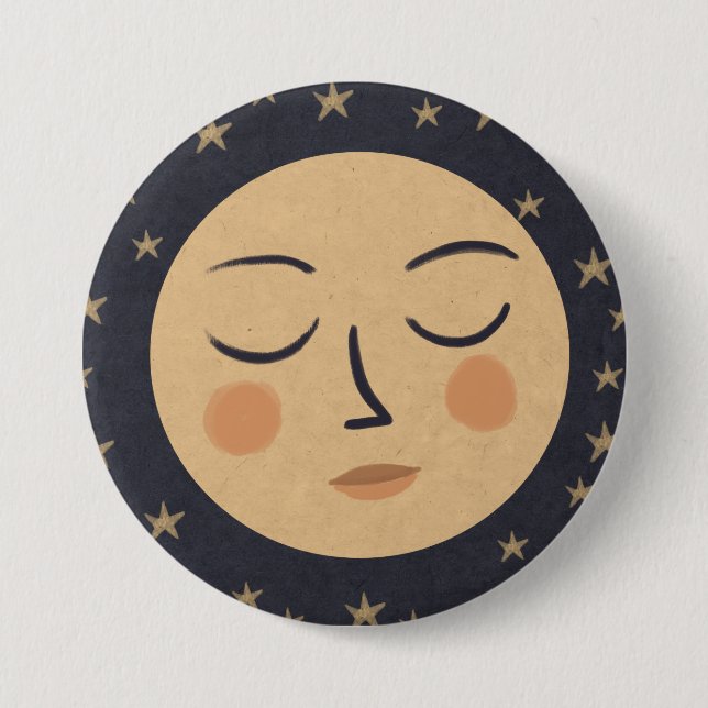 Moon cute face 3 inch round button (Front)