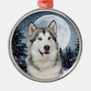 Moon d'hiver Husky Ornement de Noël