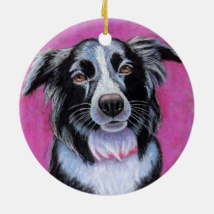 Moon Dog, Border Collie Ceramic Ornament