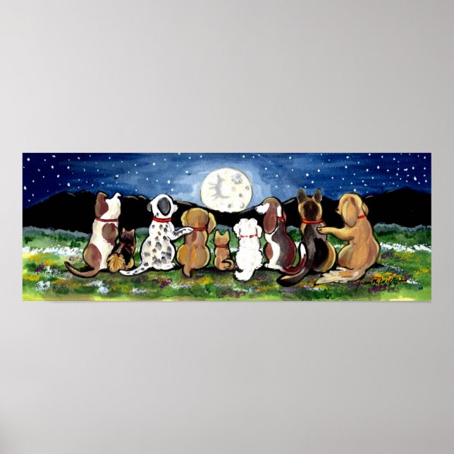 Moon Dog Night Scene Poster Dalmation Spaniel (Front)