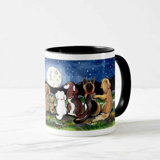 "Moon Dogs" Dog Friends Watching the Moon Mug (Front Right)