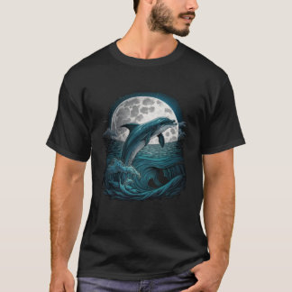 Moon Dolphin Ocean Sea Marine Biologist 2 T-Shirt
