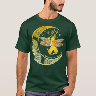 Moon Dragonfly Gold Ribbon Childhood Cancer Awaren T-Shirt