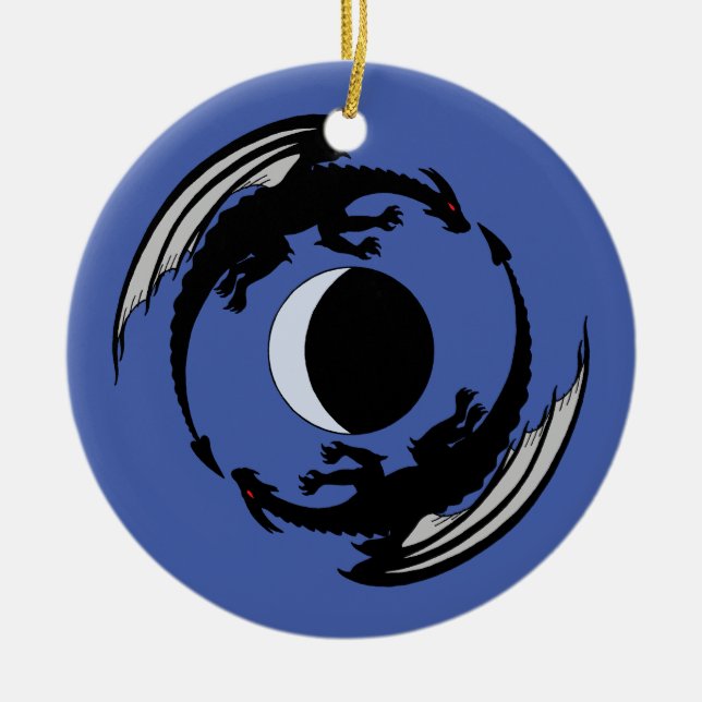 Moon Dragons Fantasy Design Ceramic Ornament (Front)