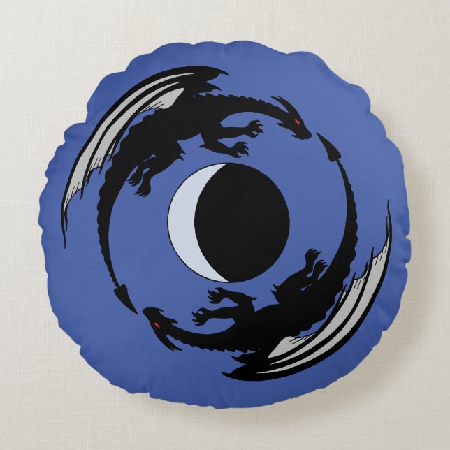 Moon Dragons Fantasy Design Round Pillow (Front)