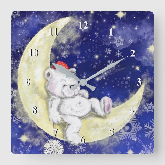 Moon Dreaming Christmas Bear Wall Clock (Front)