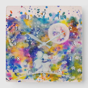Moon Dreams Wall Clock - Watercolor Painting