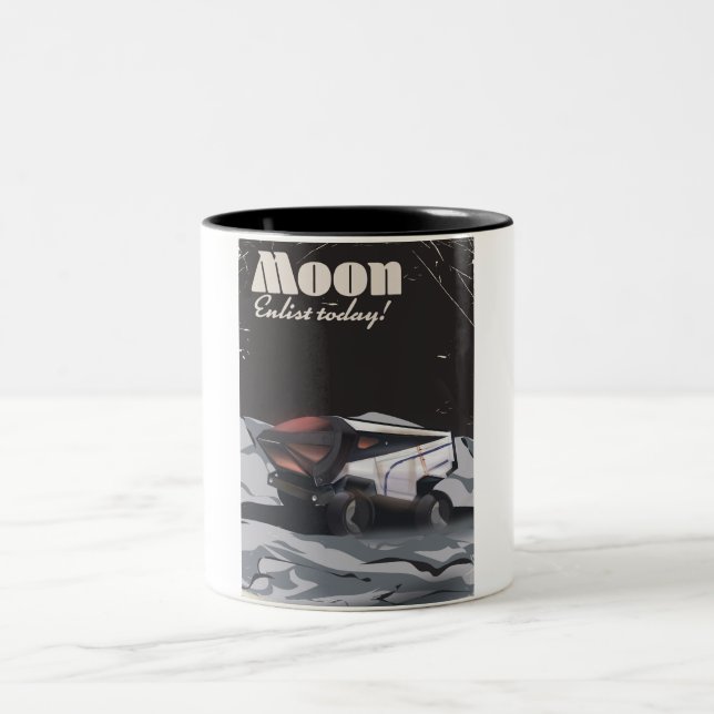Moon - "Enlist Today" Sci-fi poster Two-Tone Coffee Mug (Center)