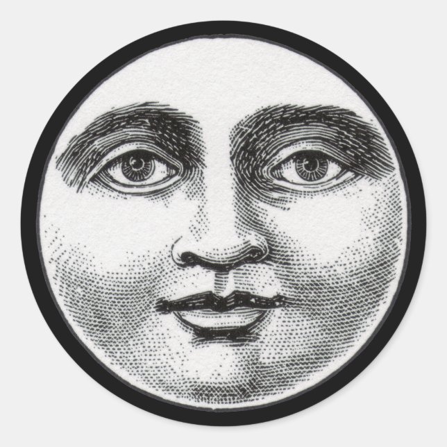 Moon Face Classic Round Sticker (Front)