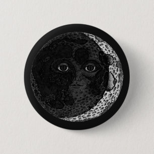 Moon Face Crescent Hand Drawn Ink Illustration 2 Inch Round Button