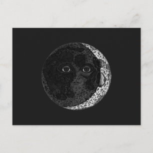 Moon Face Crescent Hand Drawn Ink Illustration Postcard
