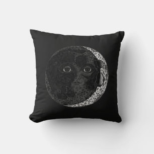 Moon Face Crescent Hand Drawn Ink Illustration Throw Pillow