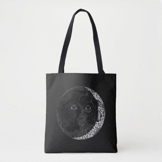 Moon Face Crescent Hand Drawn Ink Illustration Tote Bag (Front)