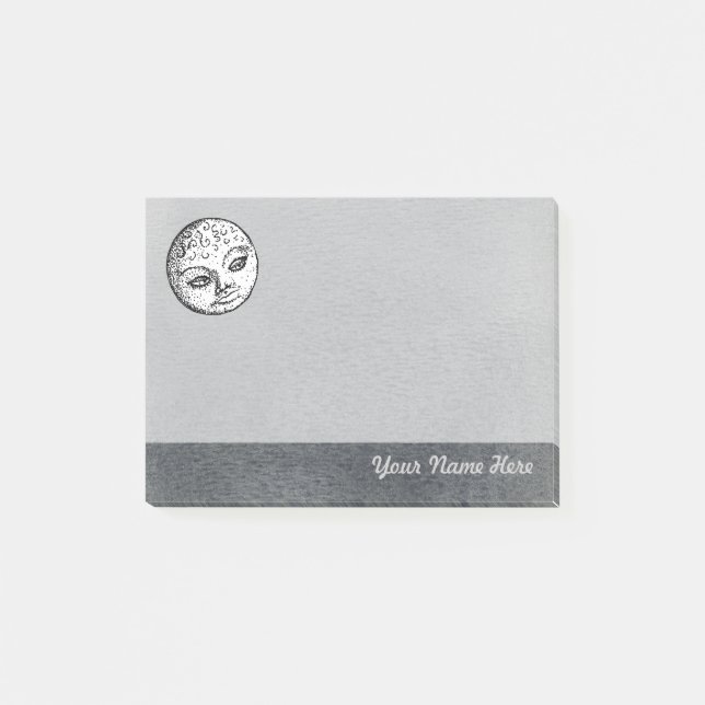 Moon Face on Grey Post it Note (Front)