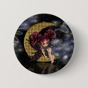 moon fairy badge pin, cute gothic fairy gold moon 2 inch round button
