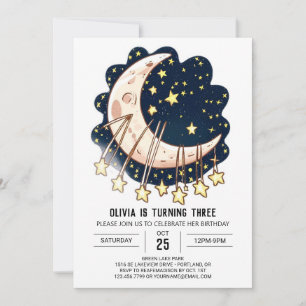Moon Falling Stars Digital Birthday Invitation