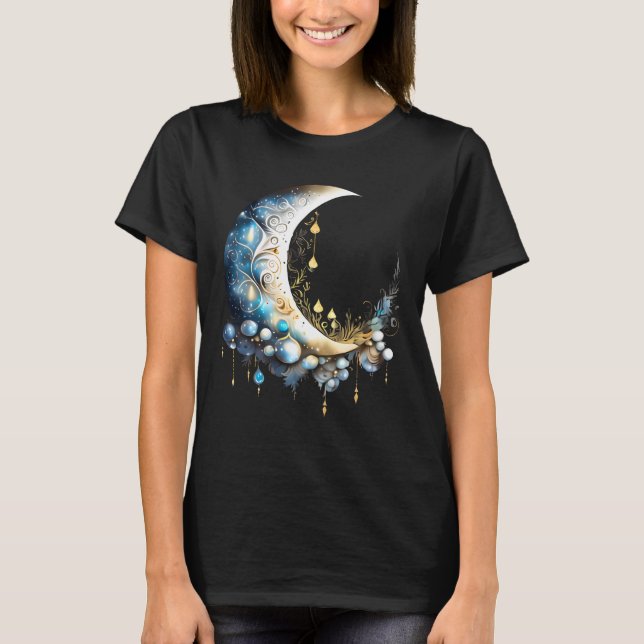 Moon fantasy night sky elegant 3D celestial chic T-Shirt (Front)