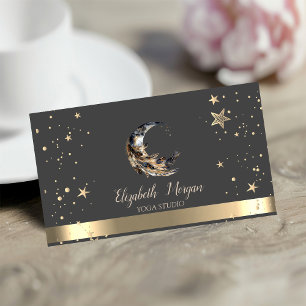 Moon Feather Gold Stars Yoga Studio Business Card