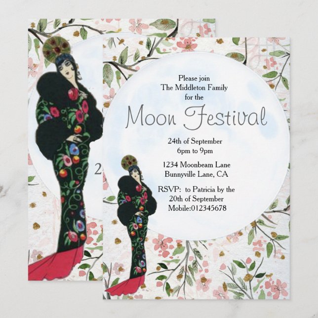 Moon  Festival Chinese Autumn Festival  invitation (Front/Back)