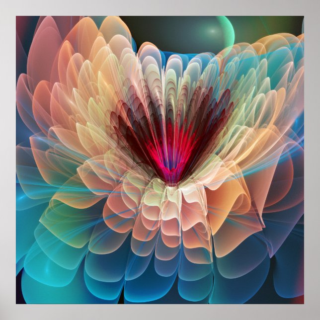 Moon Flower, artistic fractal abstract Poster (Front)