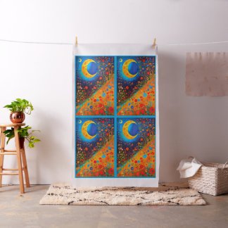 Moon Flowers Modern Art Cheater Quilt Sew Panel Fabric