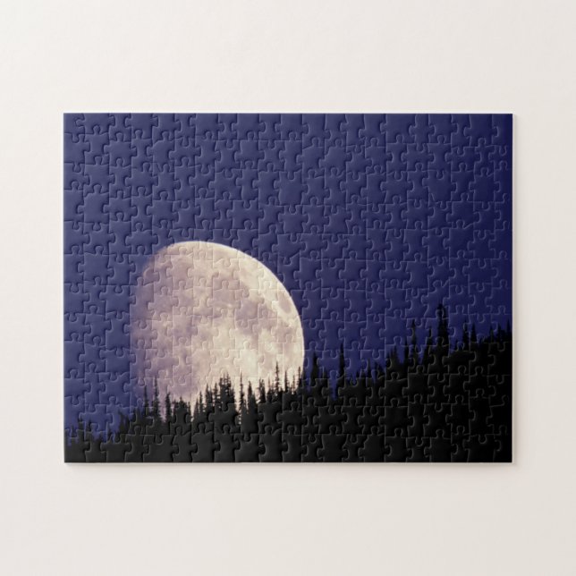Moon & Forest | Glacier National Park Montana Jigsaw Puzzle (Horizontal)