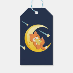 Moon Galaxy Cool Orange Cat Stars Space Gift Tags