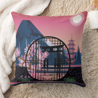 Moon gate in the garden throw pillow