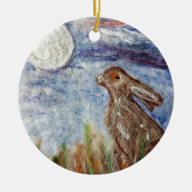 Moon Gazing Hare Ceramic Ceramic Ornament (Front)