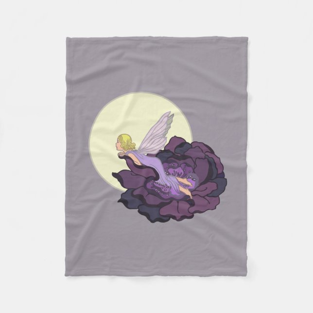 Moon Gazing Purple Flower Fairy Evening Sky Fleece Blanket (Front)