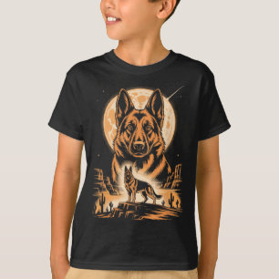Moon German Shepherd Desert Night Scene T-Shirt
