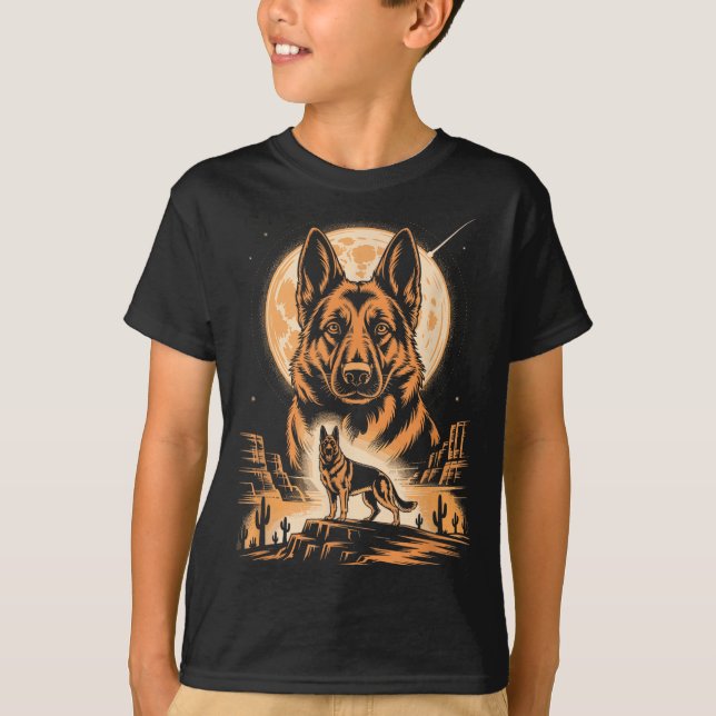Moon German Shepherd Desert Night Scene T-Shirt (Front)