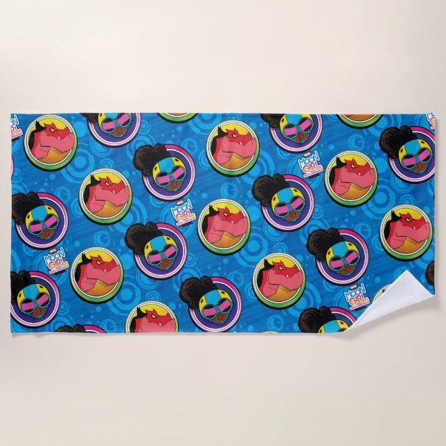 Moon Girl and Devil Dinosaur Circles Pattern Beach Towel (Front)