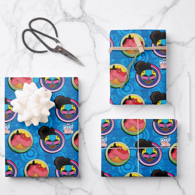 Moon Girl and Devil Dinosaur Circles Pattern Wrapping Paper Sheet (Front)