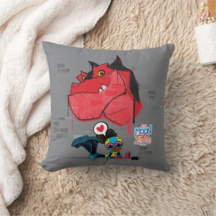 Moon Girl and Devil Dinosaur Graffiti Painting Throw Pillow