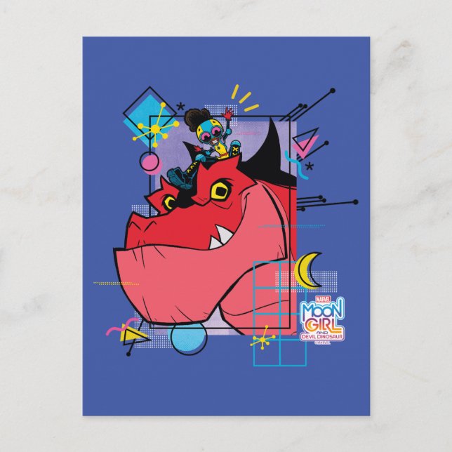 Moon Girl and Devil Dinosaur Memphis Pop Graphic Postcard (Front)