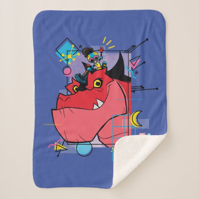 Moon Girl and Devil Dinosaur Memphis Pop Graphic Sherpa Blanket (Front)
