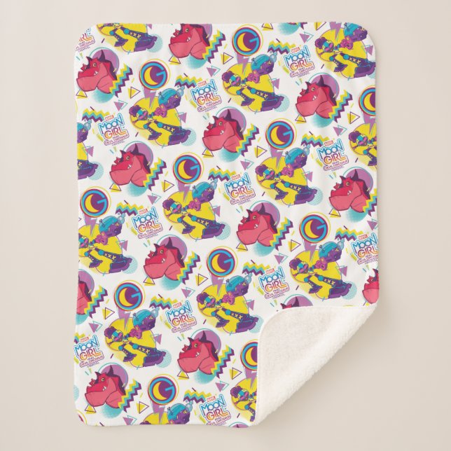 Moon Girl and Devil Dinosaur Memphis Pop Pattern Sherpa Blanket (Front)