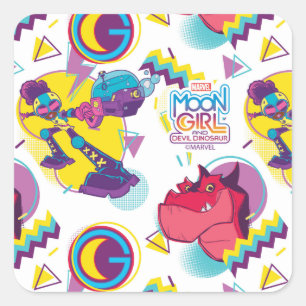 Moon Girl and Devil Dinosaur Memphis Pop Pattern Square Sticker