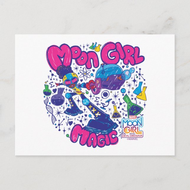 Moon Girl Magic Science Doodle Graphic Postcard (Front)
