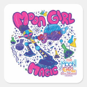 Moon Girl Magic Science Doodle Graphic Square Sticker
