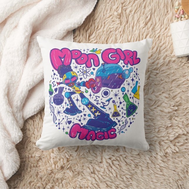 Moon Girl Magic Science Doodle Graphic Throw Pillow (Blanket)