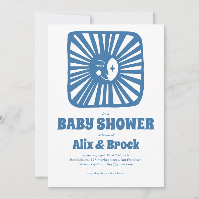 Moon Glow Boho Modern Cute Custom QR Baby Shower  Invitation (Front)