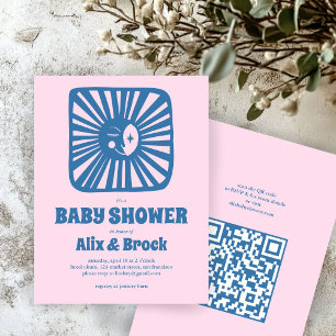 Moon Glow Boho Modern Cute Custom QR Baby Shower Invitation