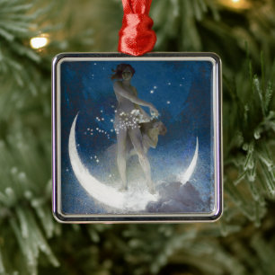 Moon Goddess Bare Scattering Night Stars   Metal Ornament