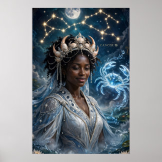 Moon Goddess Black Cancer Art Poster