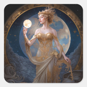 Moon Goddess Queen Fantasy Art Square Sticker