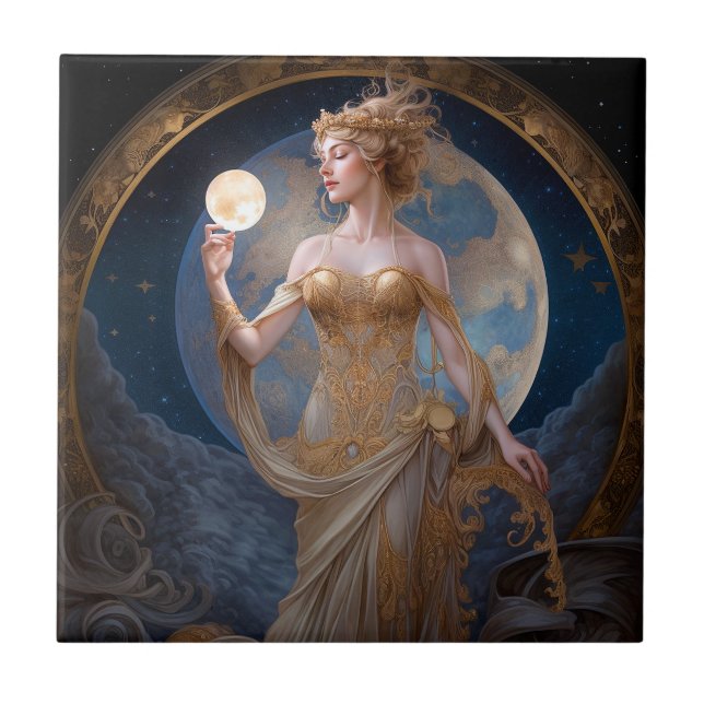 Moon Goddess Queen Fantasy Art Tile (Front)