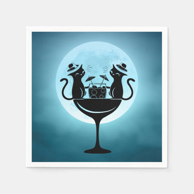 Moon Having Cocktails Party Cats Napkin (Front)