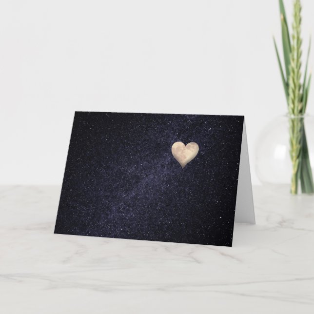 Moon Heart At Starry Sky Valentine's Day Holiday Card (Front)